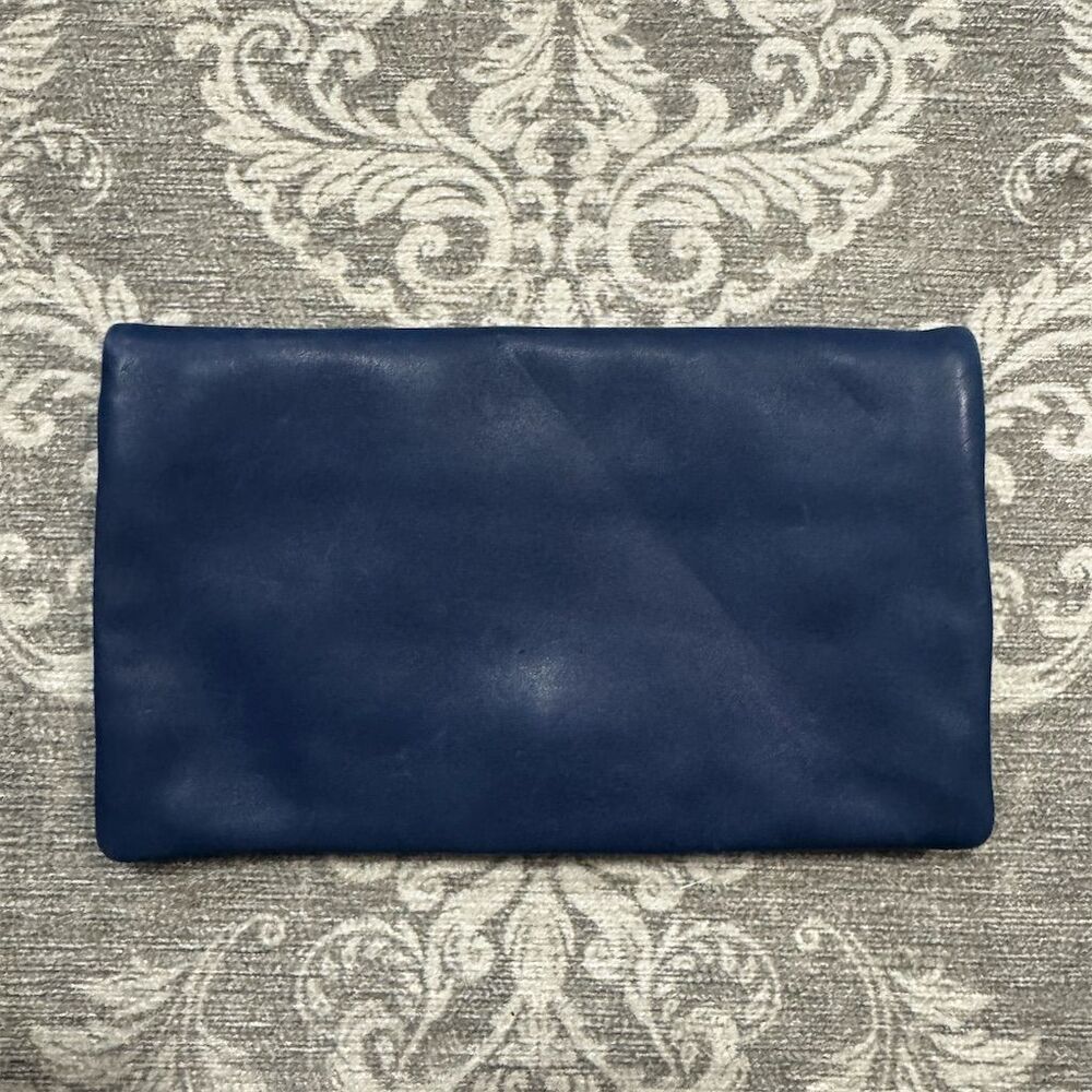 Ann Taylor Women's Navy Blue Leather Clutch with Zippered Compartments
